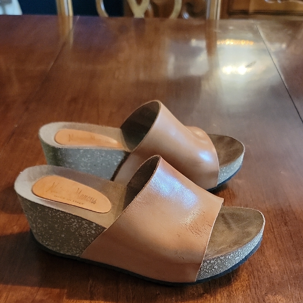 Neiman Marcus Tan Sandals with Wedge Heel